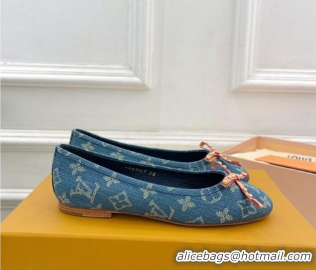 Best Product Louis Vuitton Nina Flat Ballerinas in Blue2 Monogram Denim with Stud Bow 426186