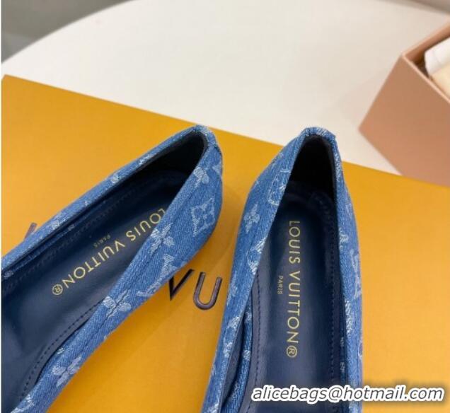 Pretty Style Louis Vuitton Nina Flat Ballerinas in Blue Monogram Denim with Stud Bow Dark Blue 426187