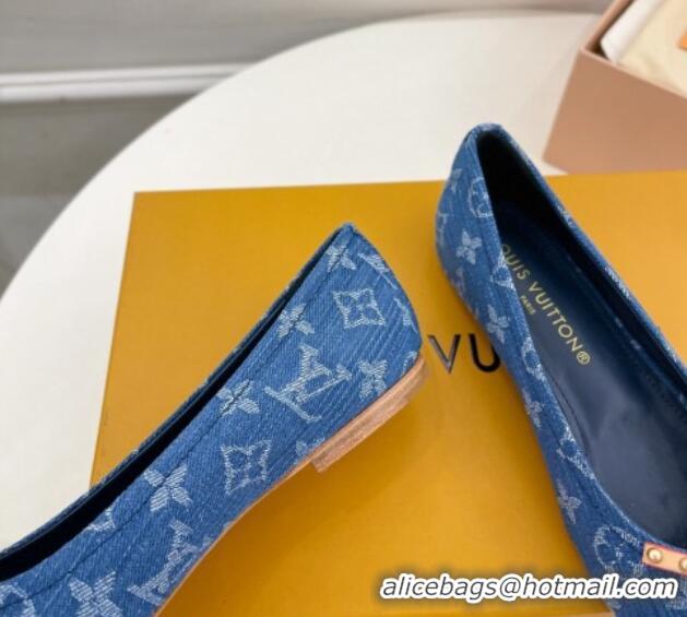 Pretty Style Louis Vuitton Nina Flat Ballerinas in Blue Monogram Denim with Stud Bow Dark Blue 426187