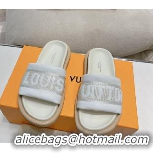 Hot Style Louis Vuitton LV Bliss Comfort Flat Slide Sandals in Leather and Textile White 0426189