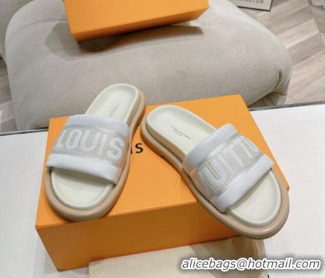 Hot Style Louis Vuitton LV Bliss Comfort Flat Slide Sandals in Leather and Textile White 0426189