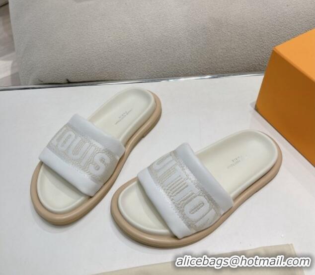 Hot Style Louis Vuitton LV Bliss Comfort Flat Slide Sandals in Leather and Textile White 0426189