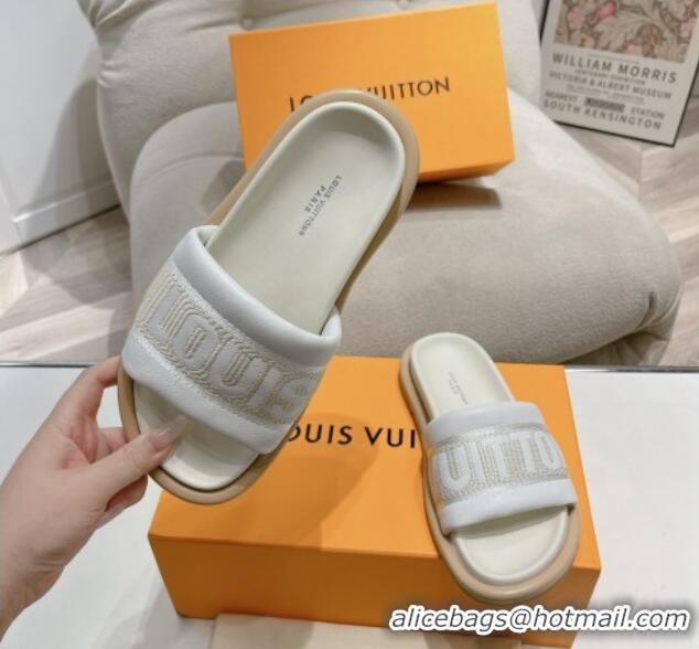 Hot Style Louis Vuitton LV Bliss Comfort Flat Slide Sandals in Leather and Textile White 0426189