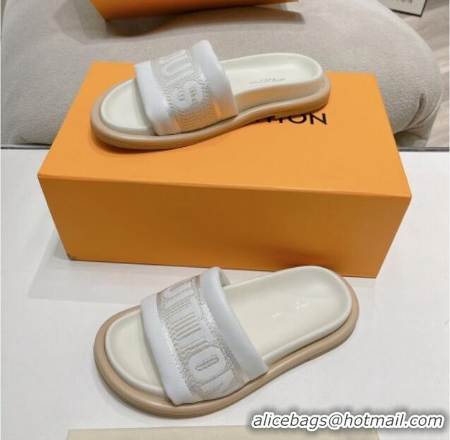 Hot Style Louis Vuitton LV Bliss Comfort Flat Slide Sandals in Leather and Textile White 0426189