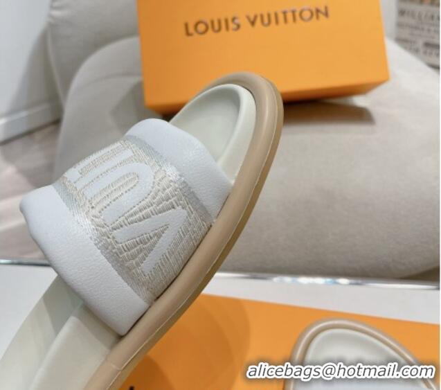 Hot Style Louis Vuitton LV Bliss Comfort Flat Slide Sandals in Leather and Textile White 0426189