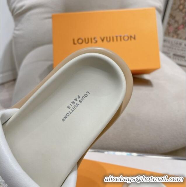 Hot Style Louis Vuitton LV Bliss Comfort Flat Slide Sandals in Leather and Textile White 0426189