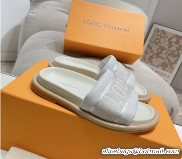 Hot Style Louis Vuitton LV Bliss Comfort Flat Slide Sandals in Leather and Textile White 0426189