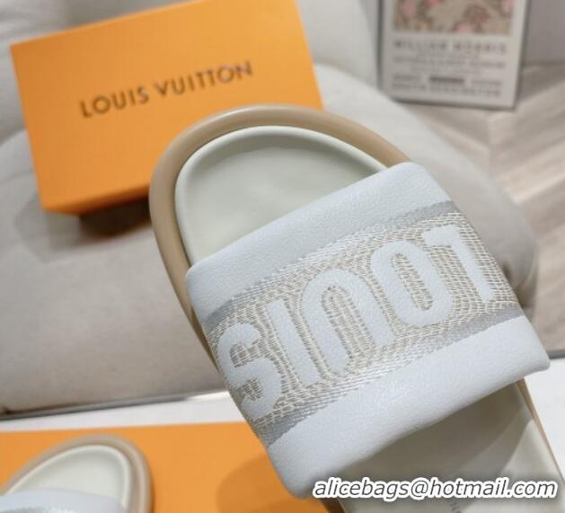 Hot Style Louis Vuitton LV Bliss Comfort Flat Slide Sandals in Leather and Textile White 0426189