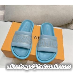 Stylish Louis Vuitton LV Bliss Comfort Flat Slide Sandals in Leather and Textile Blue 426190