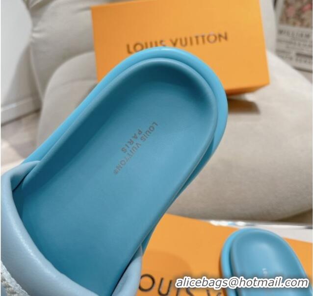 Stylish Louis Vuitton LV Bliss Comfort Flat Slide Sandals in Leather and Textile Blue 426190