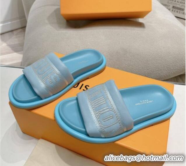 Stylish Louis Vuitton LV Bliss Comfort Flat Slide Sandals in Leather and Textile Blue 426190