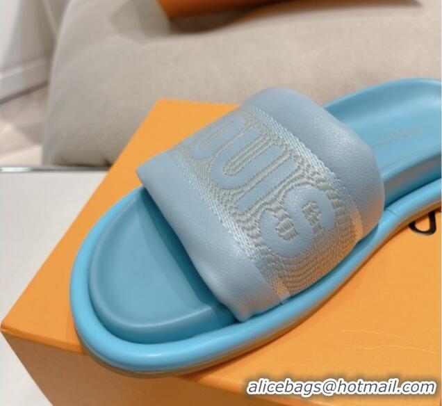 Stylish Louis Vuitton LV Bliss Comfort Flat Slide Sandals in Leather and Textile Blue 426190