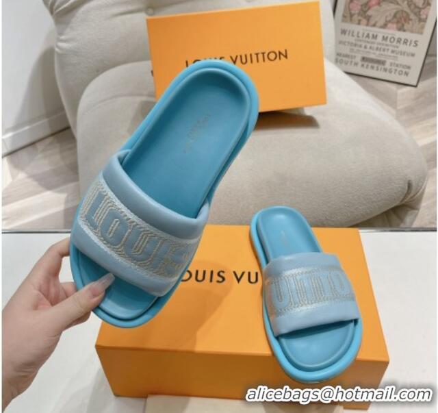 Stylish Louis Vuitton LV Bliss Comfort Flat Slide Sandals in Leather and Textile Blue 426190