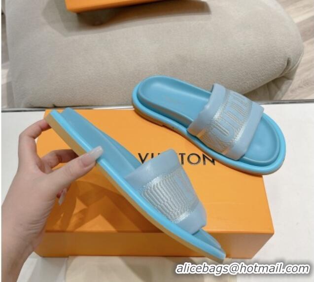 Stylish Louis Vuitton LV Bliss Comfort Flat Slide Sandals in Leather and Textile Blue 426190