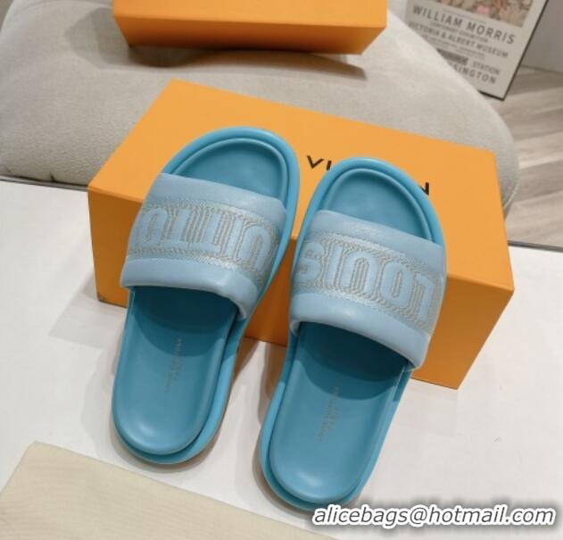 Stylish Louis Vuitton LV Bliss Comfort Flat Slide Sandals in Leather and Textile Blue 426190