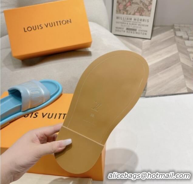 Stylish Louis Vuitton LV Bliss Comfort Flat Slide Sandals in Leather and Textile Blue 426190