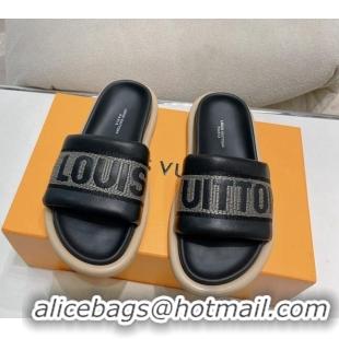 Purchase Louis Vuitton LV Bliss Comfort Flat Slide Sandals in Leather and Textile Black 426191