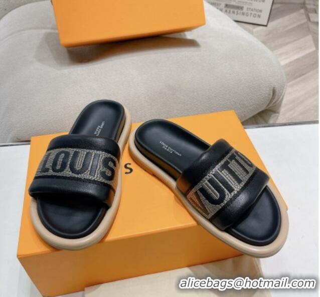 Purchase Louis Vuitton LV Bliss Comfort Flat Slide Sandals in Leather and Textile Black 426191