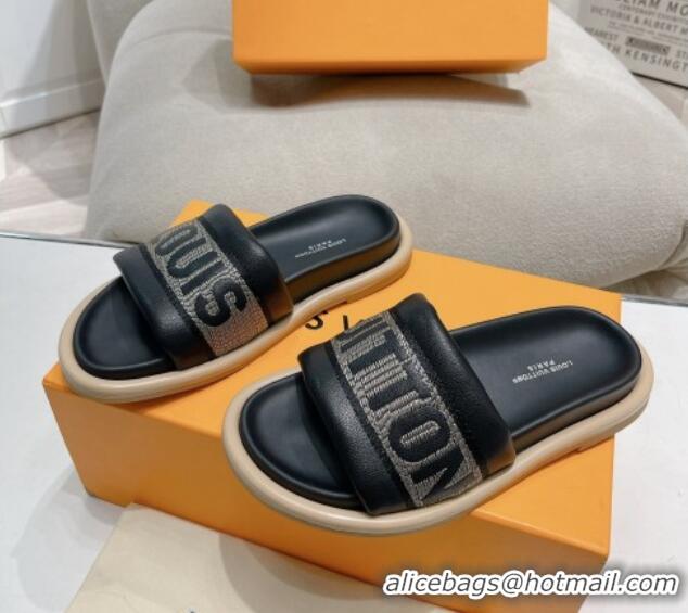 Purchase Louis Vuitton LV Bliss Comfort Flat Slide Sandals in Leather and Textile Black 426191