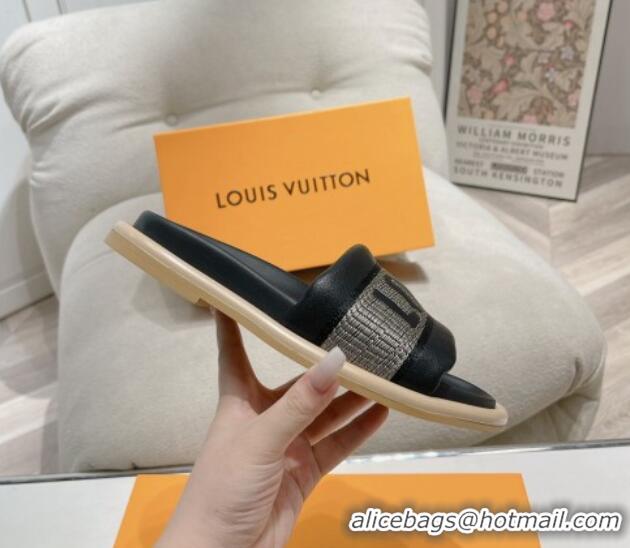 Purchase Louis Vuitton LV Bliss Comfort Flat Slide Sandals in Leather and Textile Black 426191