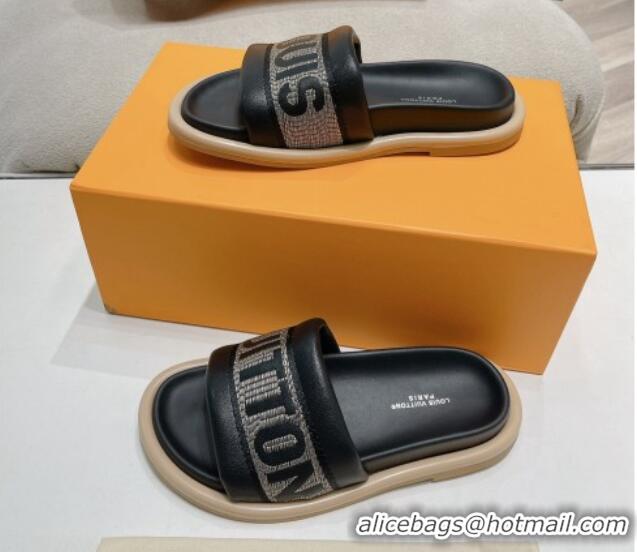 Purchase Louis Vuitton LV Bliss Comfort Flat Slide Sandals in Leather and Textile Black 426191