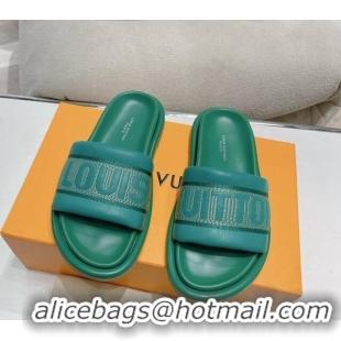 Louis Vuitton LV Bliss Comfort Flat Slide Sandals in Leather and Textile Green 426192