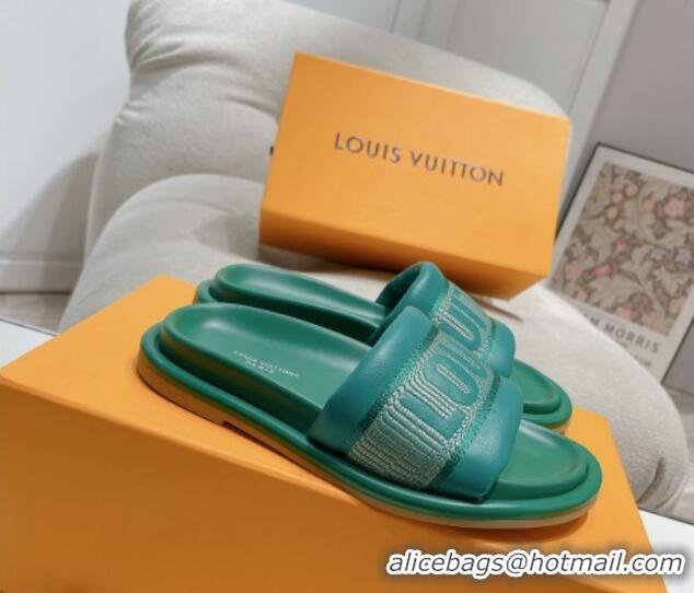 Louis Vuitton LV Bliss Comfort Flat Slide Sandals in Leather and Textile Green 426192