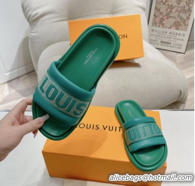 Louis Vuitton LV Bliss Comfort Flat Slide Sandals in Leather and Textile Green 426192