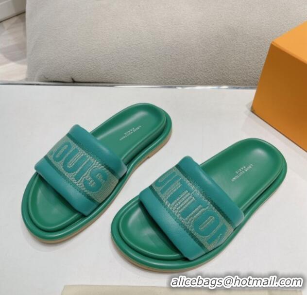 Louis Vuitton LV Bliss Comfort Flat Slide Sandals in Leather and Textile Green 426192