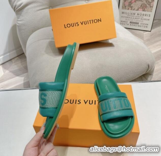 Louis Vuitton LV Bliss Comfort Flat Slide Sandals in Leather and Textile Green 426192