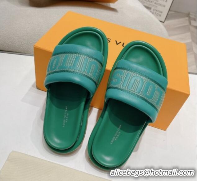 Louis Vuitton LV Bliss Comfort Flat Slide Sandals in Leather and Textile Green 426192