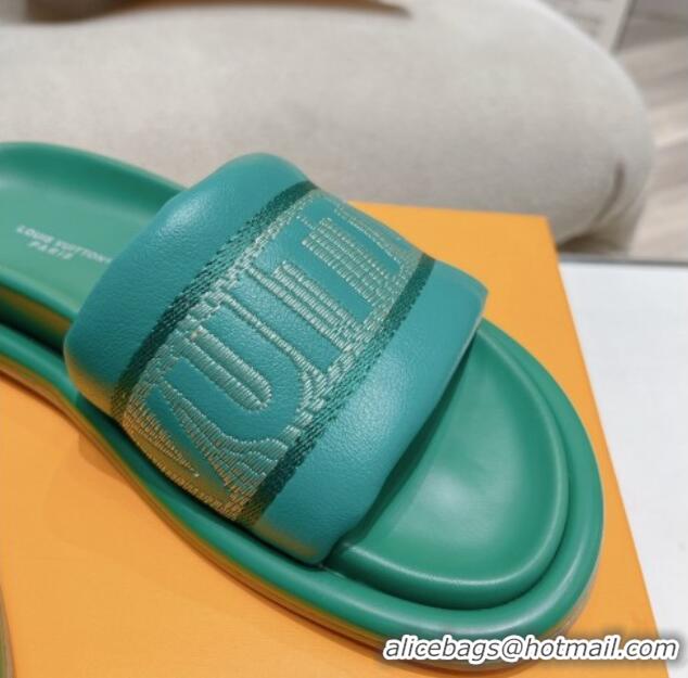 Louis Vuitton LV Bliss Comfort Flat Slide Sandals in Leather and Textile Green 426192