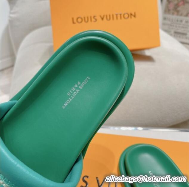 Louis Vuitton LV Bliss Comfort Flat Slide Sandals in Leather and Textile Green 426192