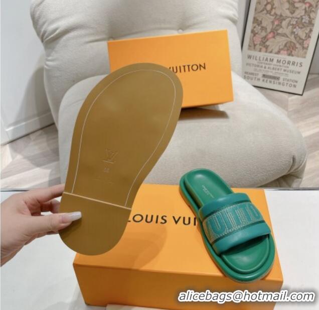 Louis Vuitton LV Bliss Comfort Flat Slide Sandals in Leather and Textile Green 426192