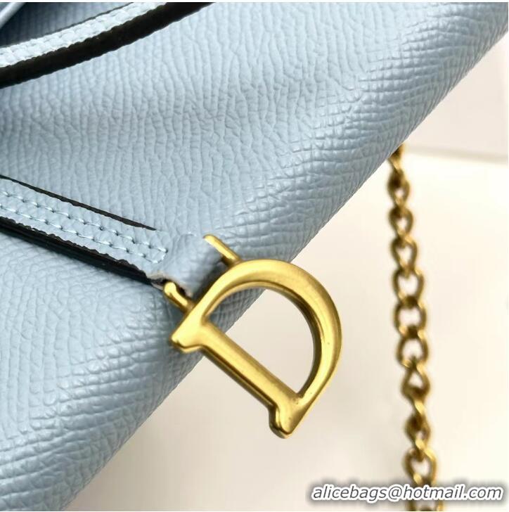 Buy Discount Dior Large Saddle Wallet on Chain Clutch in Grained Calfskin 500523 Light Blue