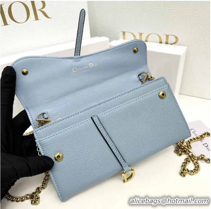 Buy Discount Dior Large Saddle Wallet on Chain Clutch in Grained Calfskin 500523 Light Blue