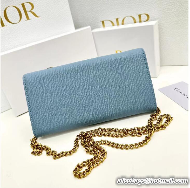 Buy Discount Dior Large Saddle Wallet on Chain Clutch in Grained Calfskin 500523 Light Blue