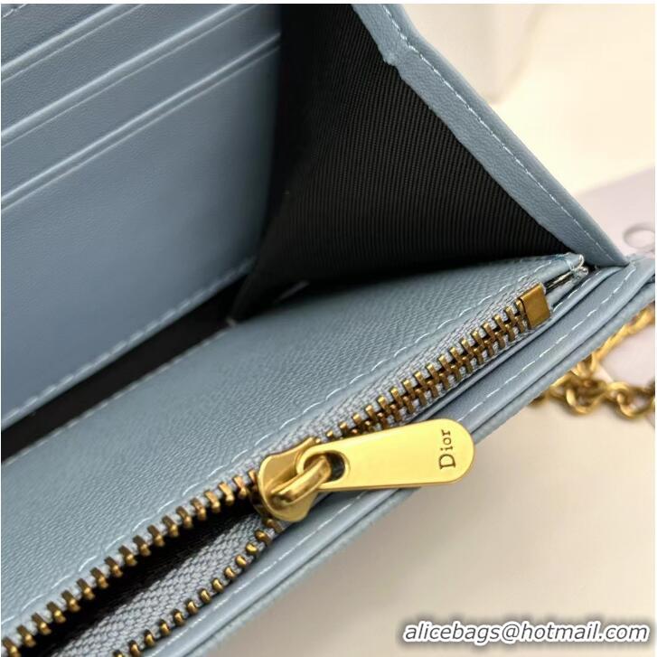 Buy Discount Dior Large Saddle Wallet on Chain Clutch in Grained Calfskin 500523 Light Blue