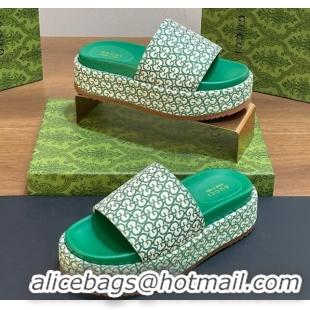 Low Cost Gucci Platform Slide Sandals 5cm in GG Canvas Jacquard Green 427001