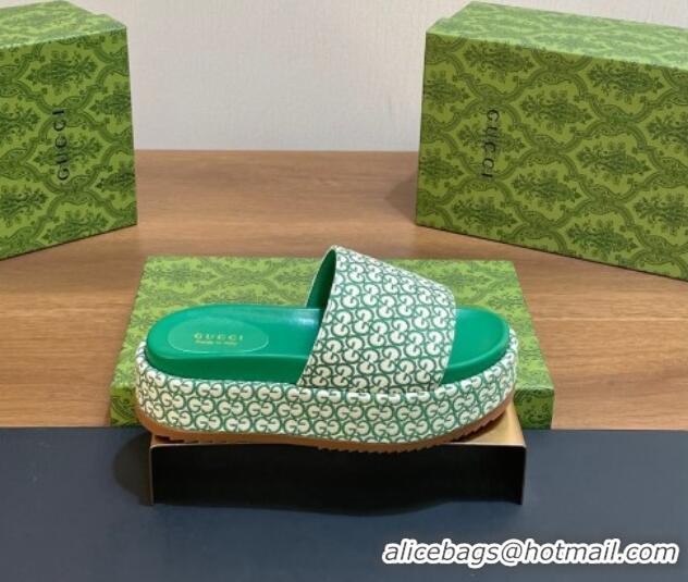 Low Cost Gucci Platform Slide Sandals 5cm in GG Canvas Jacquard Green 427001