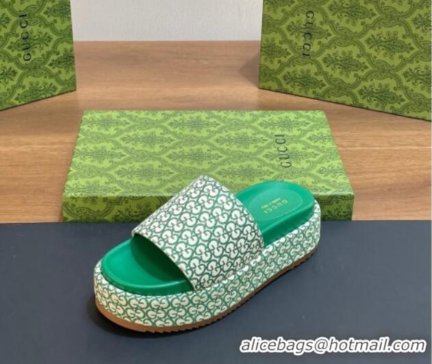 Low Cost Gucci Platform Slide Sandals 5cm in GG Canvas Jacquard Green 427001