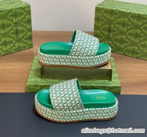 Low Cost Gucci Platform Slide Sandals 5cm in GG Canvas Jacquard Green 427001