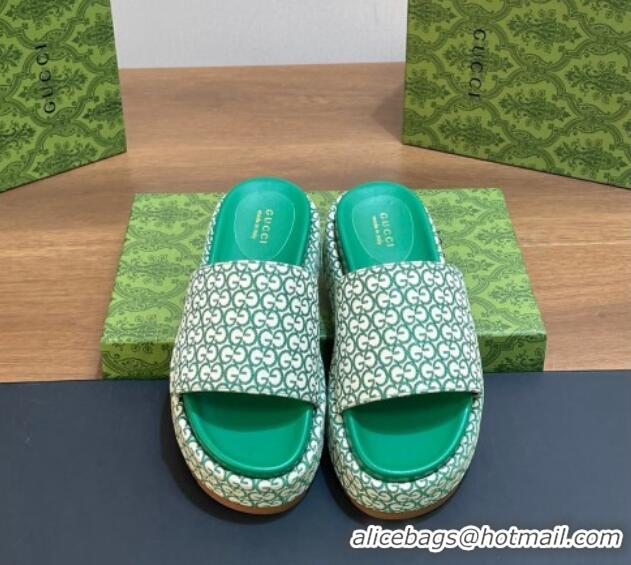 Low Cost Gucci Platform Slide Sandals 5cm in GG Canvas Jacquard Green 427001