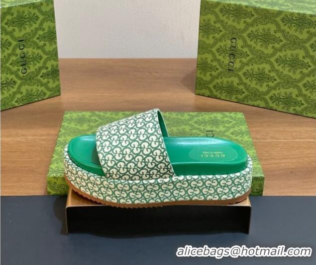 Low Cost Gucci Platform Slide Sandals 5cm in GG Canvas Jacquard Green 427001