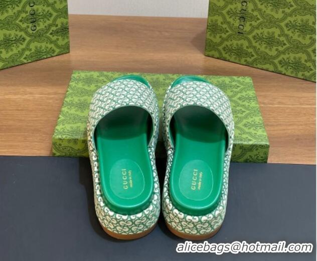 Low Cost Gucci Platform Slide Sandals 5cm in GG Canvas Jacquard Green 427001