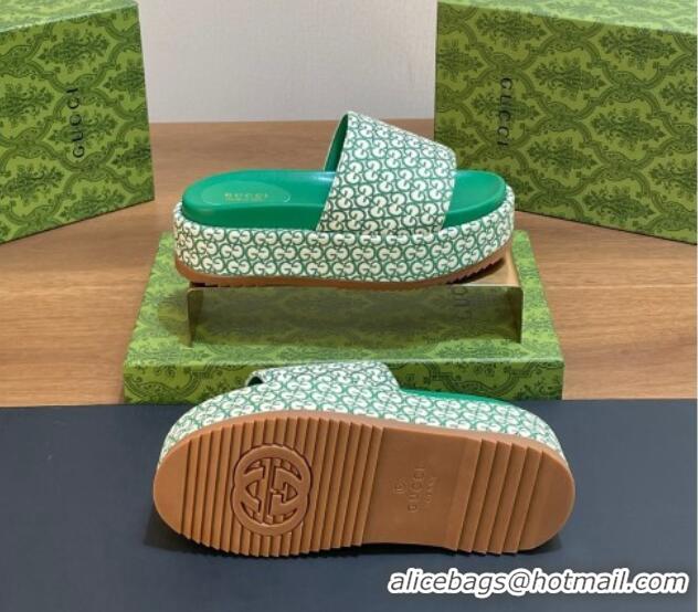 Low Cost Gucci Platform Slide Sandals 5cm in GG Canvas Jacquard Green 427001