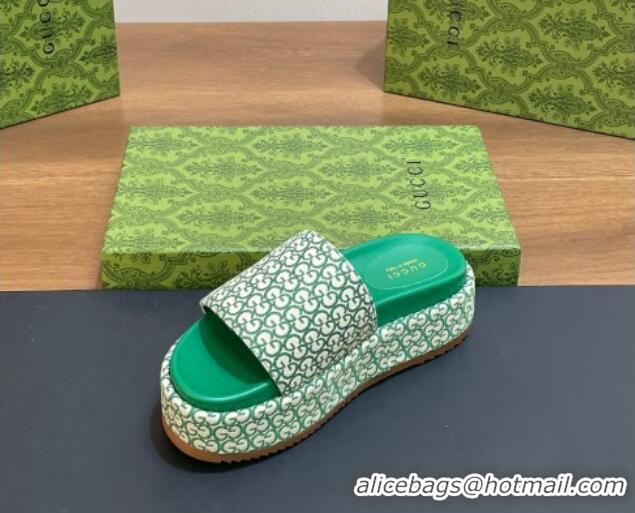 Low Cost Gucci Platform Slide Sandals 5cm in GG Canvas Jacquard Green 427001