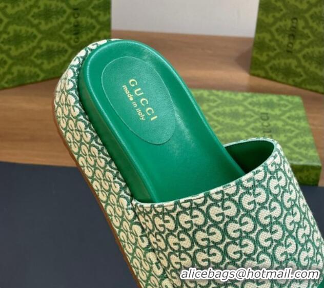 Low Cost Gucci Platform Slide Sandals 5cm in GG Canvas Jacquard Green 427001