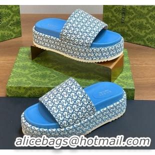 Pretty Style Gucci Platform Slide Sandals 5cm in GG Canvas Jacquard Blue 427002