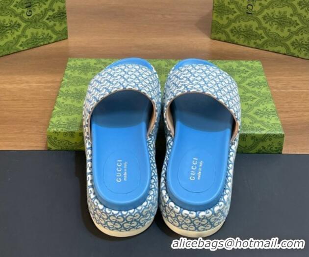 Pretty Style Gucci Platform Slide Sandals 5cm in GG Canvas Jacquard Blue 427002